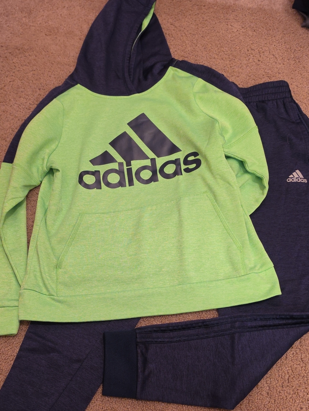 adidas Kids Bright Lime Green and Navy Logo Hoodie And Sweatpants
